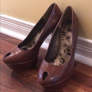 Sam Edelman Brown Leather Print Platform Heels